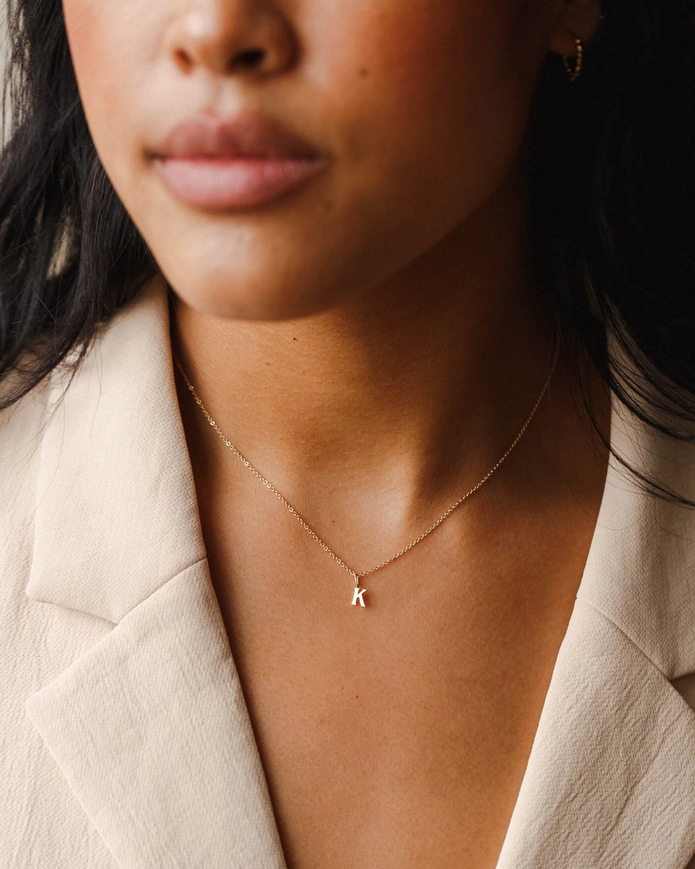 14k Dainty Serif Initial Necklace