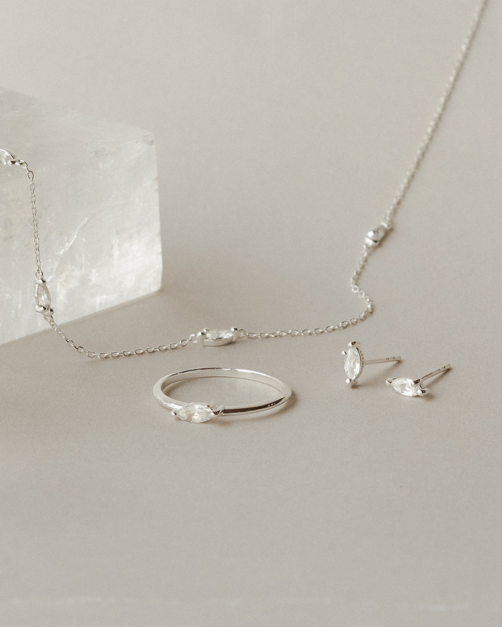 White Sapphire Leaflet Studs